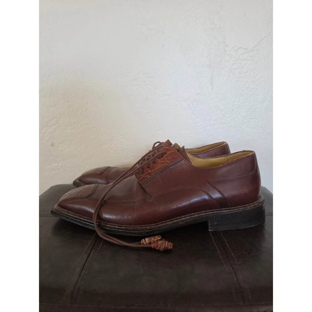Mezlan Crocodile Brown Leatger Preppy Old Money Maximalist Square Toe Shoes sz8